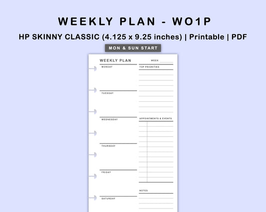 Skinny Classic HP Inserts - Weekly Plan - WO1P - with Top Priority