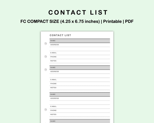 FC Compact Inserts - Contact List