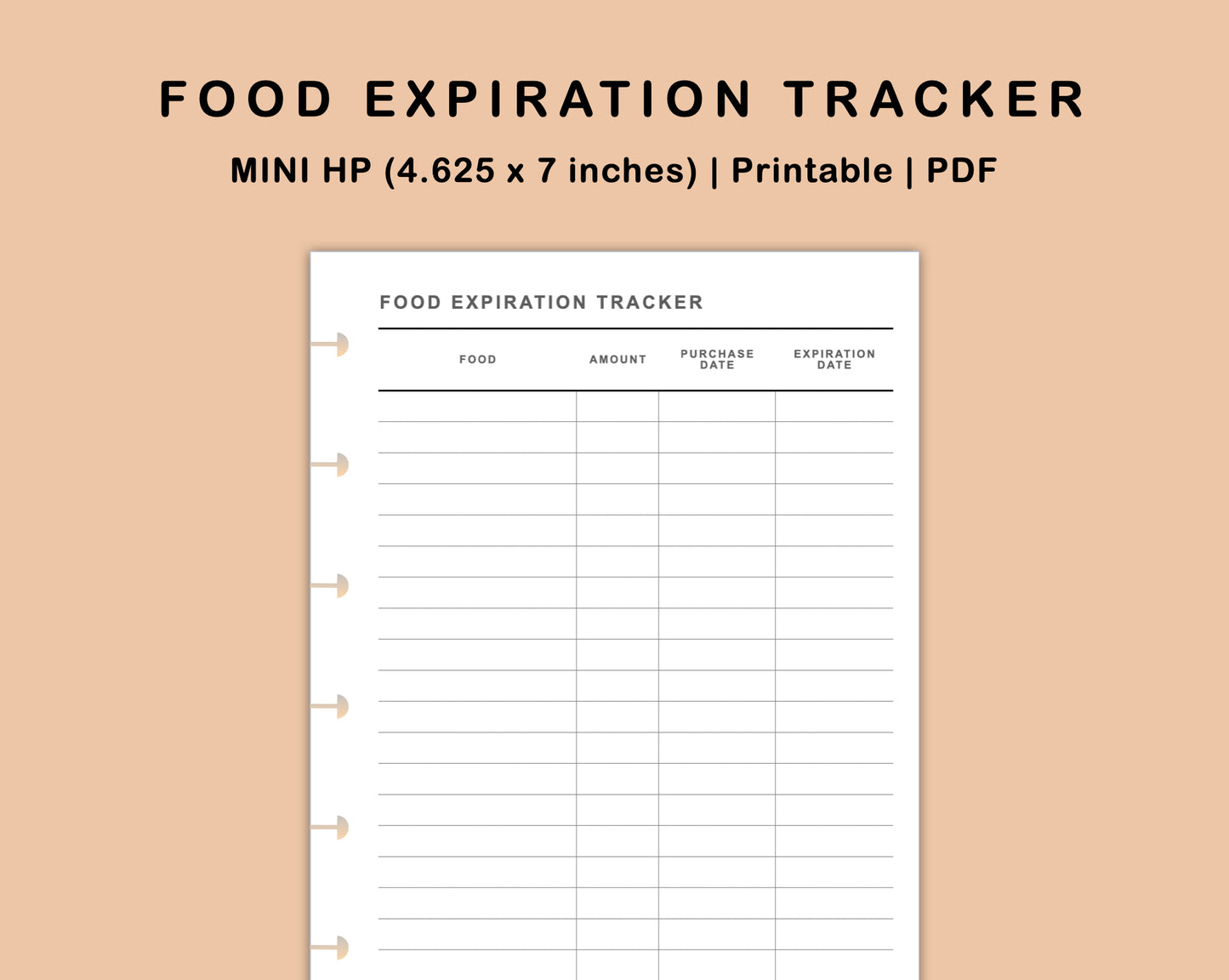 Mini Happy Planner Inserts - Food Expiration Tracker