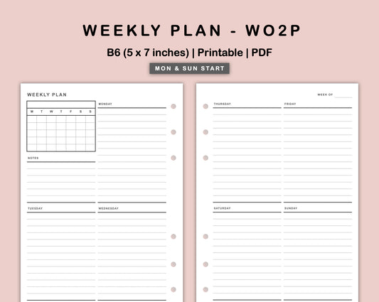 B6 Inserts - Weekly Plan - WO2P - with Calendar