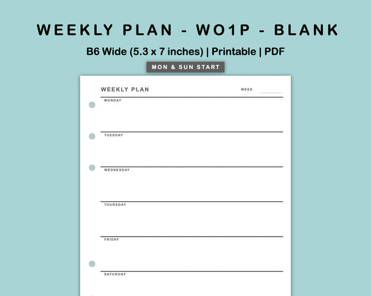 B6 Wide Inserts - Weekly Plan - WO1P - Blank