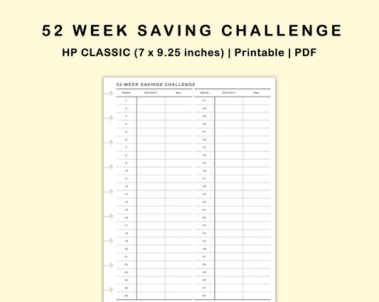 Classic HP Inserts - 52 Week Saving Challenge