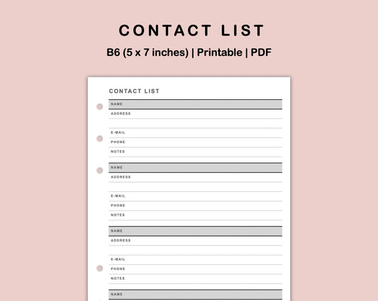 B6 Inserts - Contact List