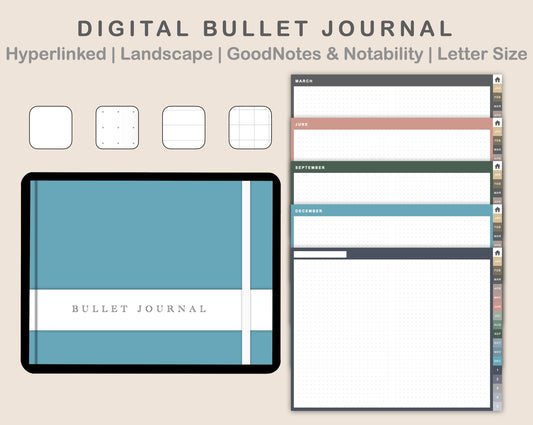 Digital Bullet Journal - 12 Months - Landscape - Muted