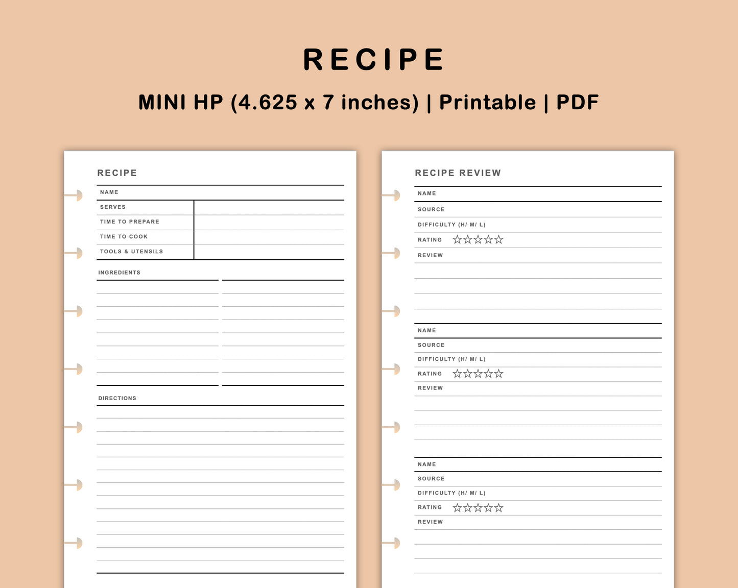 Mini Happy Planner Inserts - Recipe