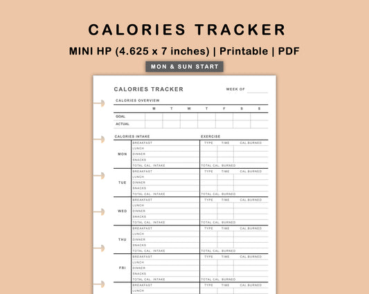 Mini Happy Planner Inserts - Calories Tracker