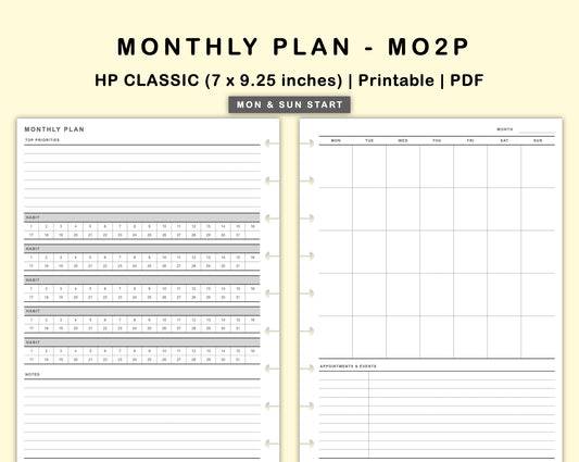 Classic HP Inserts - Monthly Plan - MO2P - with Habit Tracker