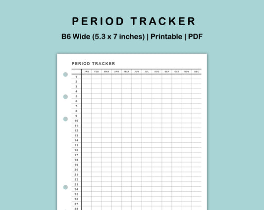 B6 Wide Inserts - Period Tracker