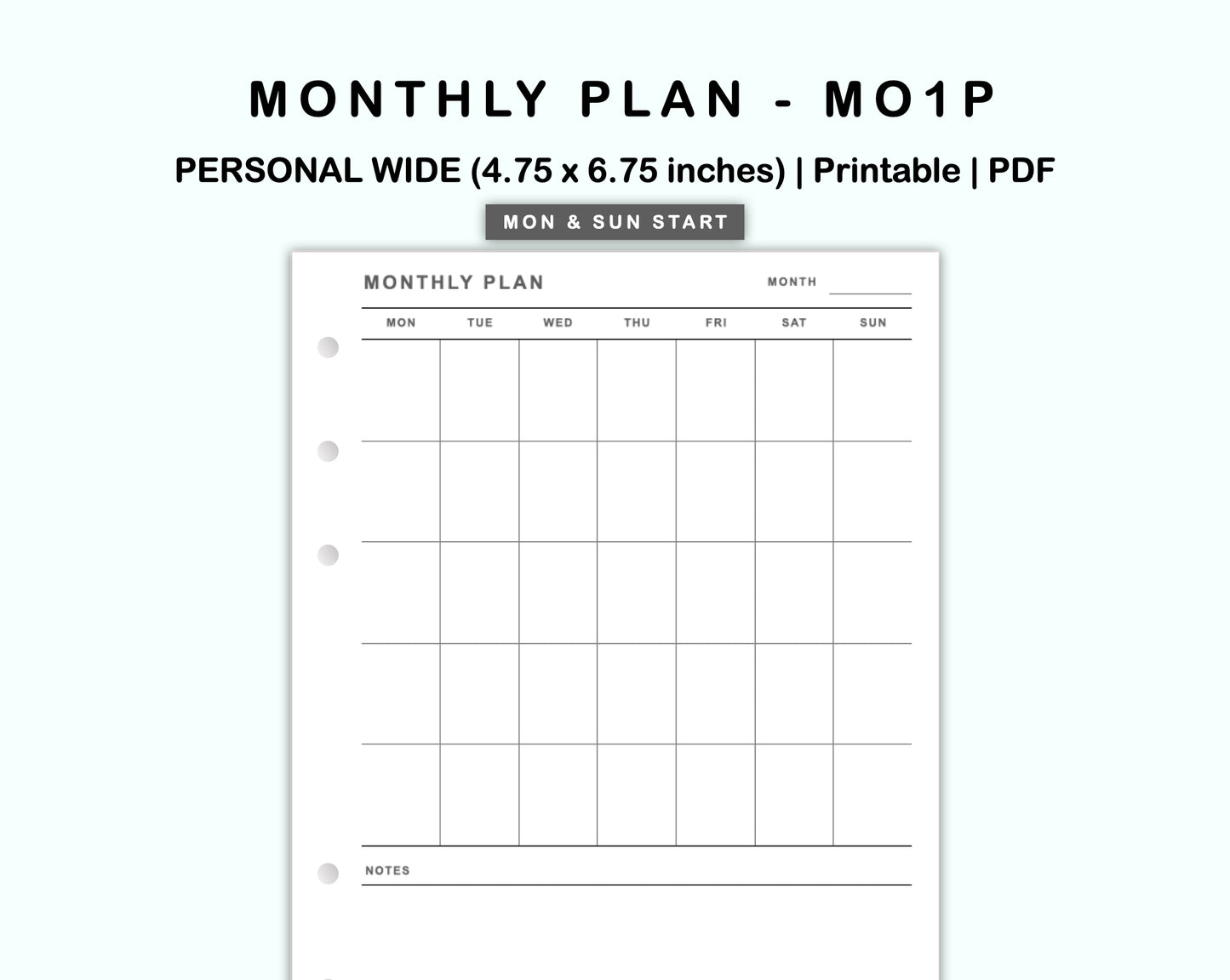 Personal Wide Inserts - Monthly Plan - MO1P