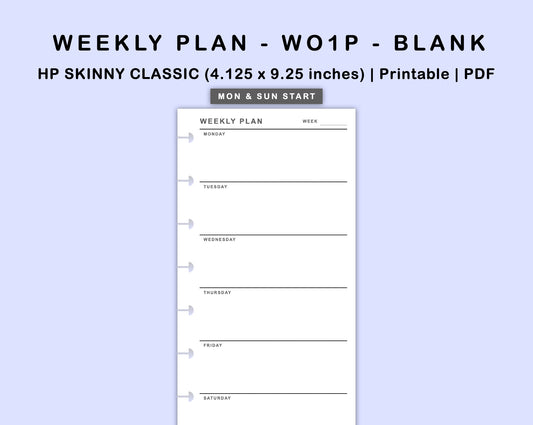 Skinny Classic HP Inserts - Weekly Plan - WO1P - Blank