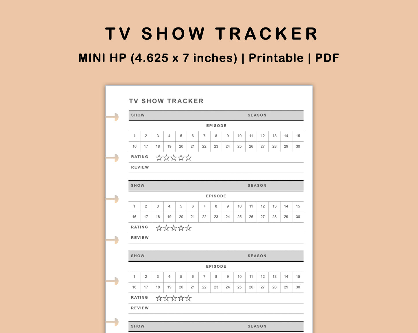 Mini Happy Planner Inserts - TV Show Tracker