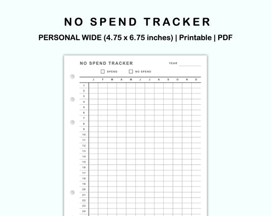 Personal Wide Inserts - No Spend Tracker