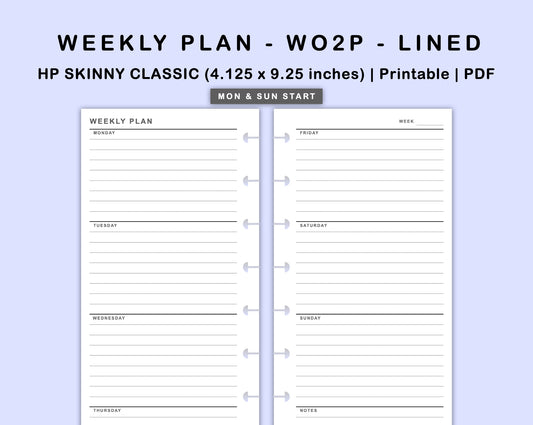 Skinny Classic HP Inserts - Weekly Plan - WO2P - Lined