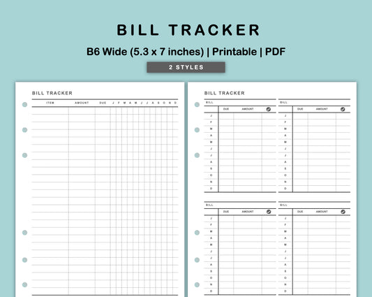 B6 Wide Inserts - Bill Tracker