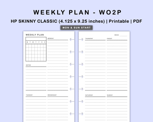 Skinny Classic HP Inserts - Weekly Plan - WO2P - with Calendar