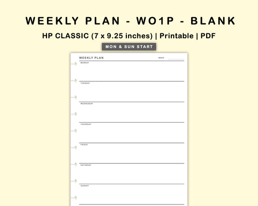 Classic HP Inserts - Weekly Plan - WO1P - Blank