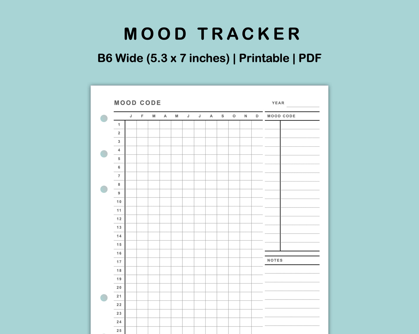 B6 Wide Inserts - Mood Tracker