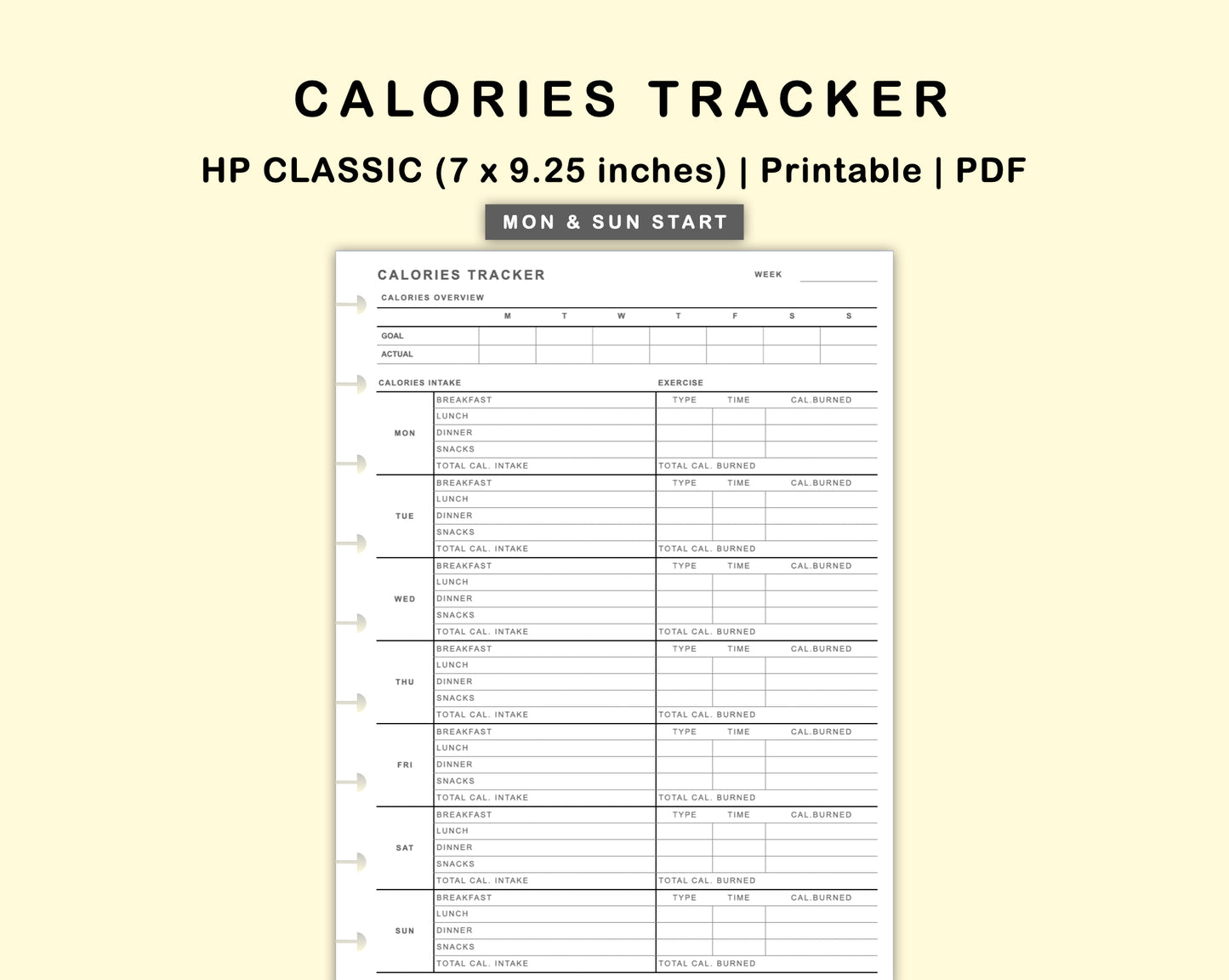 Classic HP Inserts - Calories Tracker