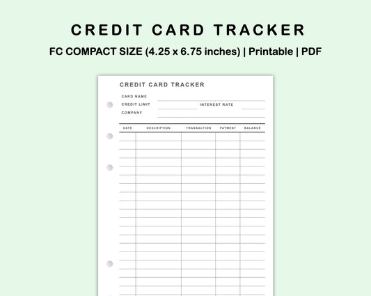 FC Compact Inserts - Credit Card Tracker