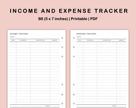 B6 Inserts - Income and Expense Tracker