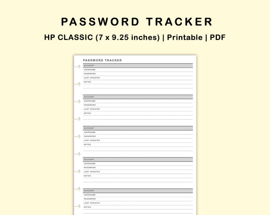 Classic HP Inserts - Password Tracker