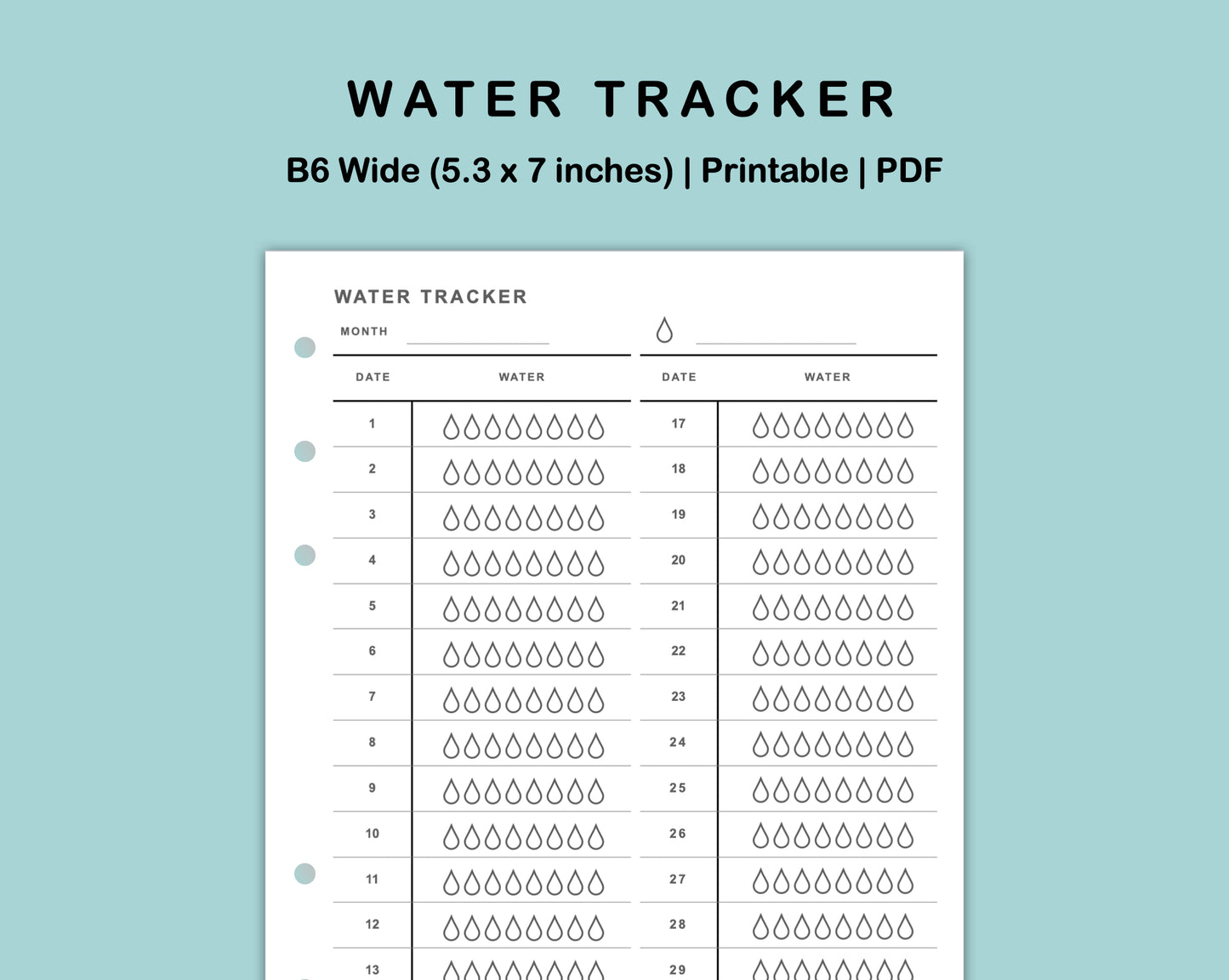 B6 Wide Inserts - Water Tracker