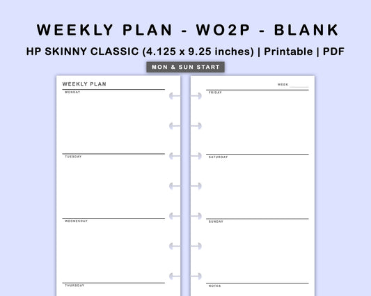 Skinny Classic HP Inserts - Weekly Plan - WO2P - Blank