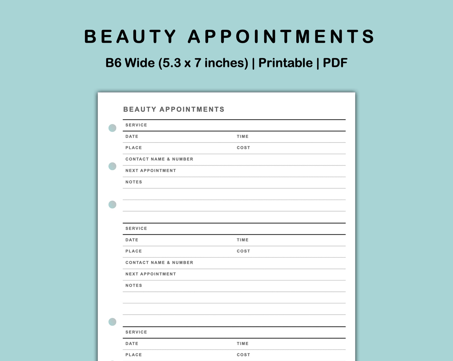 B6 Wide Inserts - Beauty Appointments