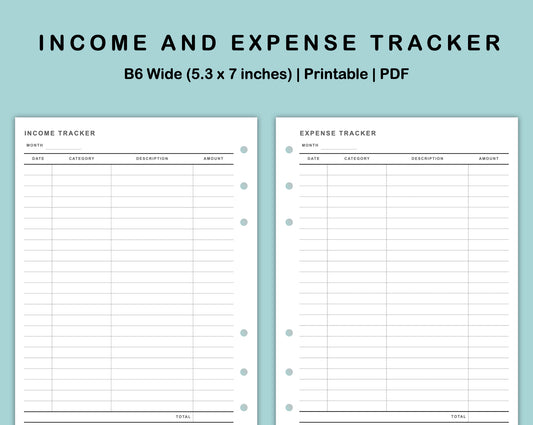 B6 Wide Inserts - Income and Expense Tracker