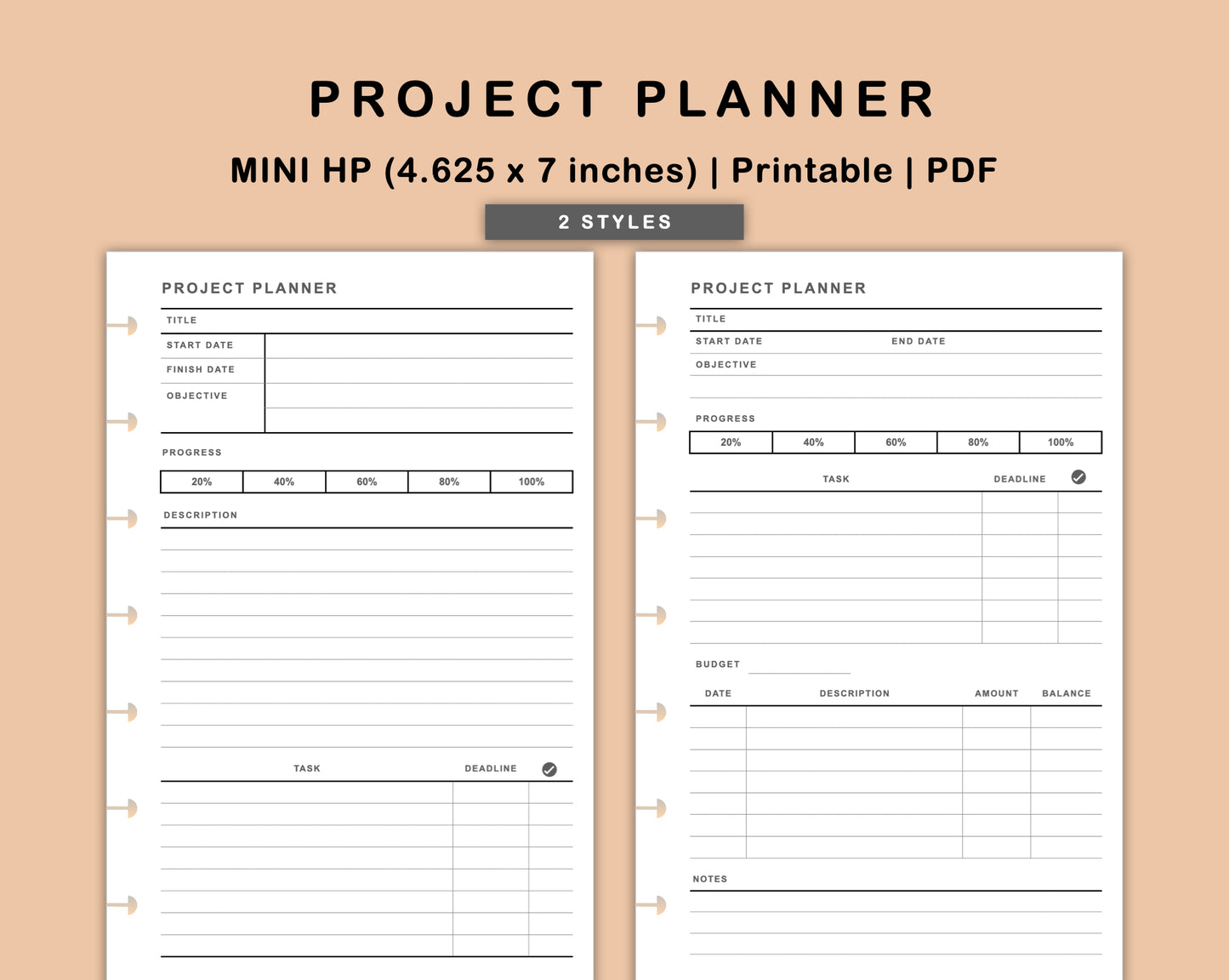 Mini Happy Planner Inserts - Project Planner