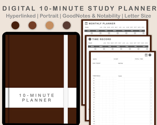 Digital 10 Minute Study Planner - Coffee Brown