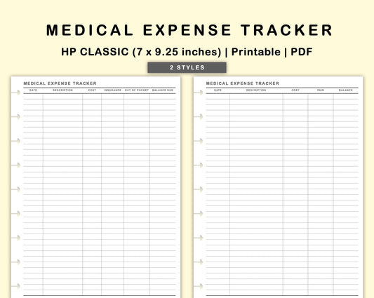 Classic HP Inserts - Medical Expense Tracker