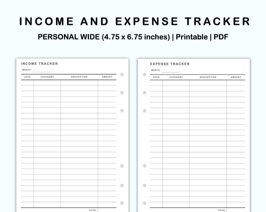 Personal Wide Inserts - Income and Expense Tracker