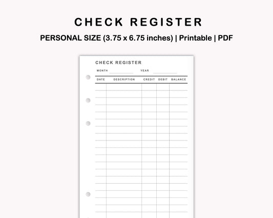 Personal Inserts - Check Register