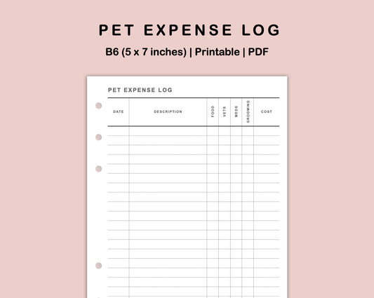 B6 Inserts - Pet Expense Log