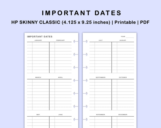 Skinny Classic HP Inserts - Importanat Dates