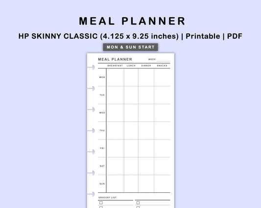 Skinny Classic HP Inserts - Meal Planner with Grocery List