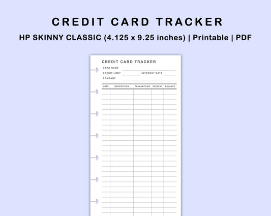 Skinny Classic HP Inserts - Credit Card Tracker