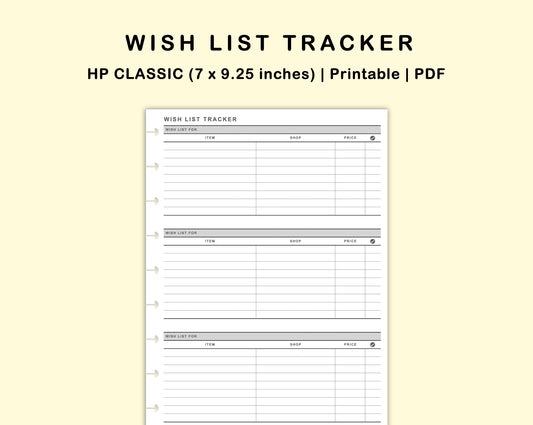 Classic HP Inserts - Wish List Tracker by Wish List For