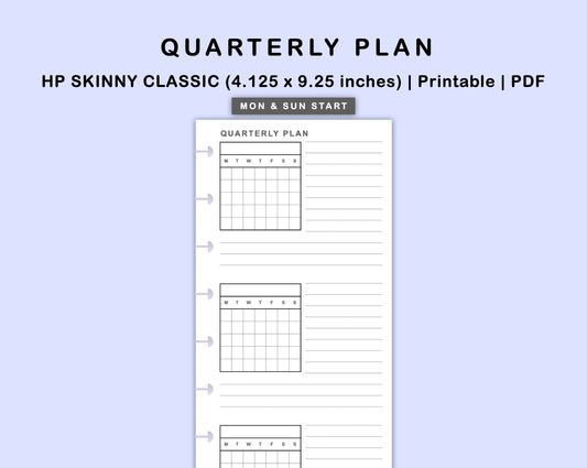 Skinny Classic HP Inserts - Quarterly Plan with Calendar