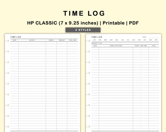 Classic HP Inserts - Time Log