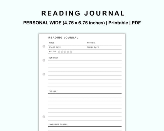 Personal Wide Inserts - Reading Journal