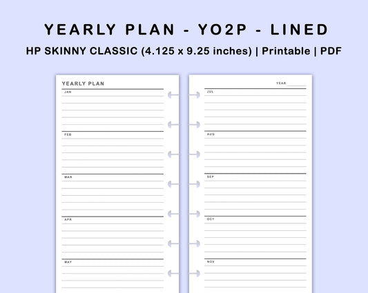 Skinny Classic HP Inserts - Yearly Plan - YO2P - Lined