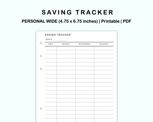 Personal Wide Inserts - Saving Tracker