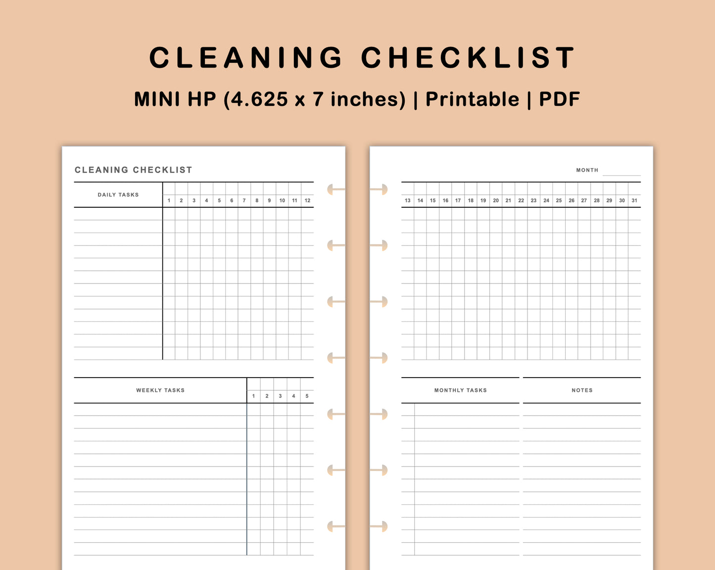 Mini Happy Planner Inserts - Cleaning Checklist