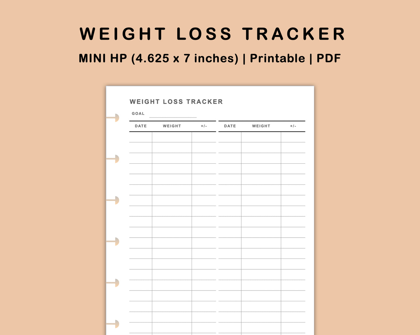 Mini Happy Planner Inserts - Weight Loss Tracker