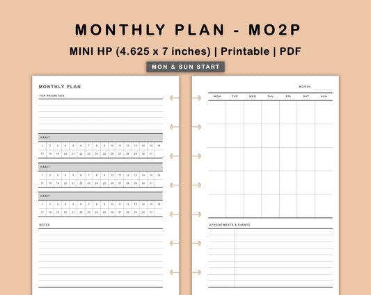 Mini Happy Planner Inserts - Monthly Plan - MO2P - with Habit Tracker