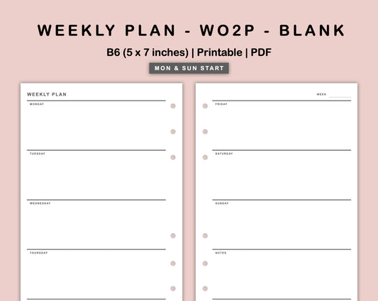 B6 Inserts - Weekly Plan - WO2P - Blank