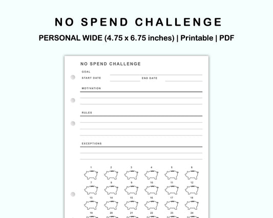 Personal Wide Inserts - No Spend Challenge