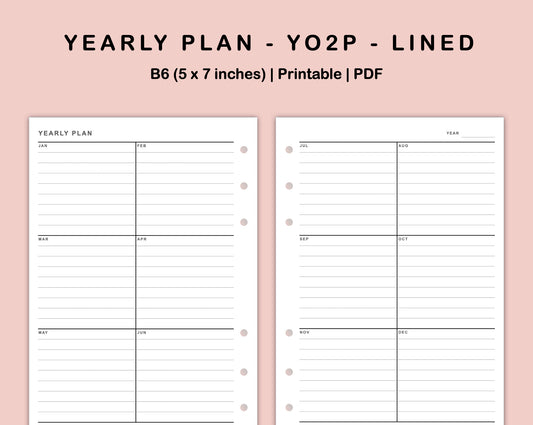 B6 Inserts - Yearly Plan - YO2P - Lined